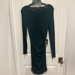 BRAND NEW. Express Dark Green Long Sleeve Dress ( rouges on the side)